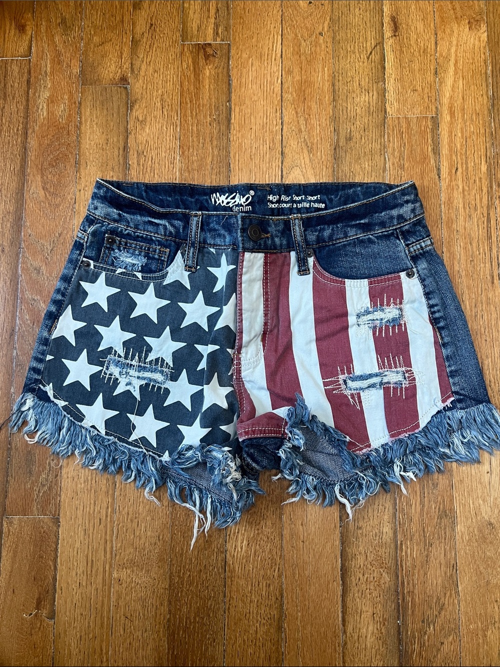Mossimo Supply Co. Denim Jean Shorts with American Flag Print - Blue, White, Red